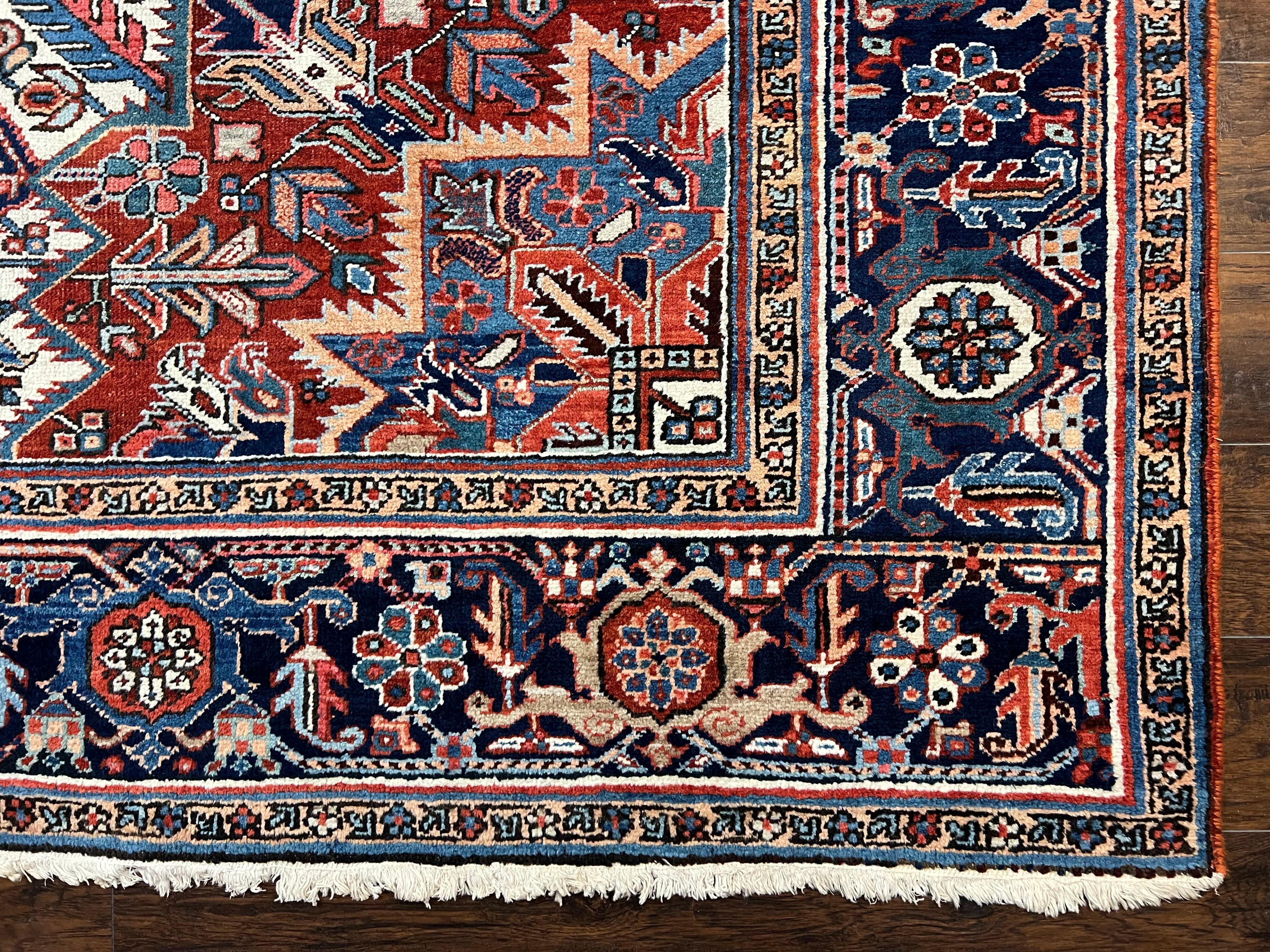 Antique Persian Heriz Rug – 11x16 Palace Size, Geometric Medallion, 1920s