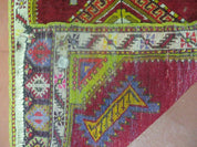 Antique Turkish Yastik Rug 2x3, Handmade Wool Oushak Small Oriental Carpet Red