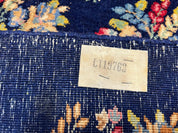 Persian Rug 9x12, Authentic Hand Knotted Carpet, Repeated Floral Motif Garden of Eden, Navy Blue Wool Rug 9 x 12, Semi Antique Kirman Rug