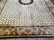 Indian Rug with Tibetan Weave, 6x8 - 6x9 Rugs, Indo-Tibetan Rug, Black and Cream Beige Tan, Floral Border, Soft Rug, Handmade Area Rug, Wool