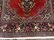 Red Persian Kashan Rug 4x6, Very Fine 260 KPSI, Red and Navy Blue Persian Carpet, Semi Open Field