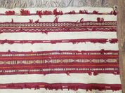 Antique Turkoman Yamud Rug 3x5 ft, 1920s Turkmen Sofreh Table Cover, Bohemian Rug, Tribal Collectible, Striped Rug, Handmade Ivory and Red