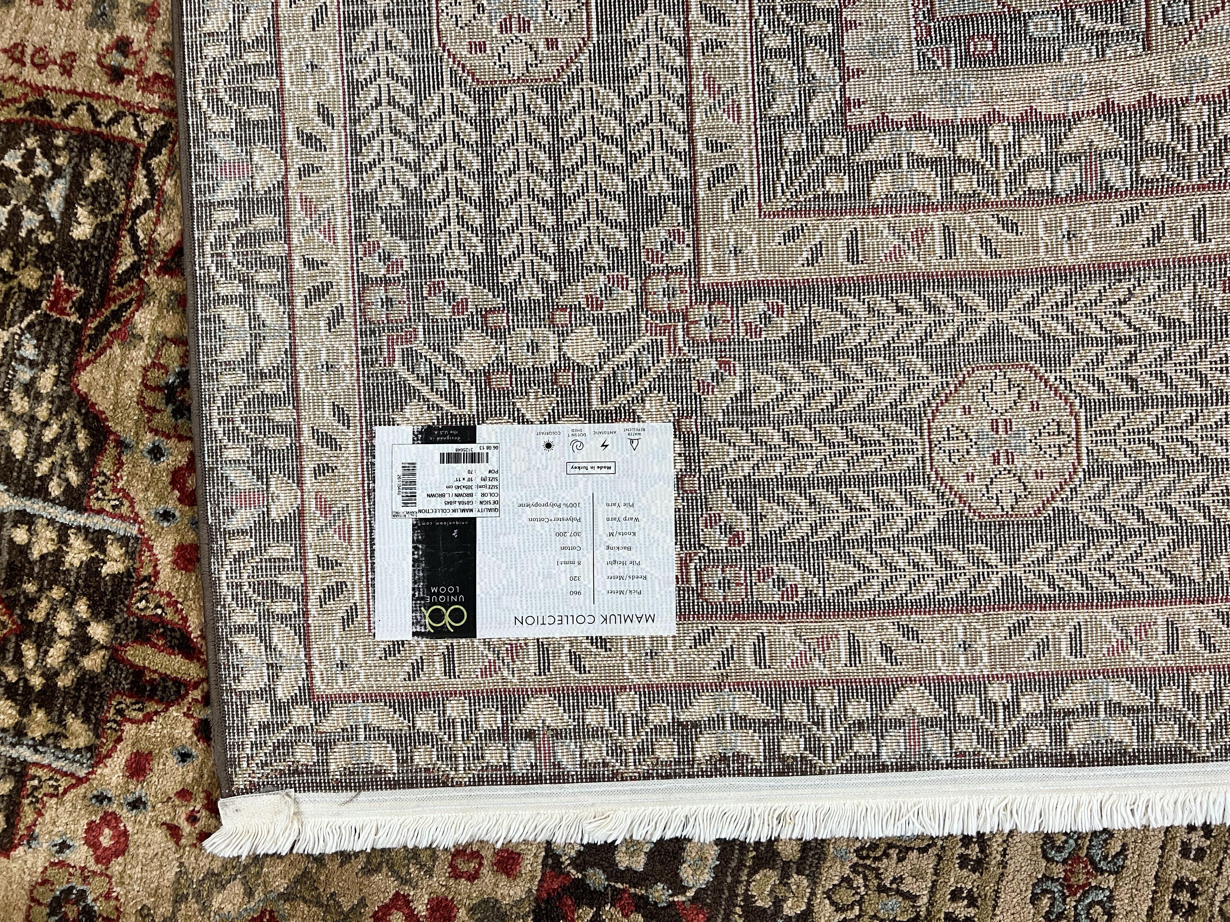 Room Sized Oriental Rug 10x11, Power Loomed Carpet, Tan Brown, Unique Loom