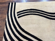 Modern Rug 6x9, Cream and Black, Abstract Pattern