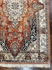 Turkish Silk Rug 3x5, Very Fine 400 KPSI, Floral Medallion, Handmade Hand Knotted Silk on Silk Oriental Carpet