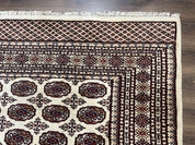 Pakistani Turkoman Rug 6x9, Cream and Red Hand Knotted Wool Oriental Carpet, Yamud Rug, Tribal Rug 6 x 9, Bohemian Area Rug, Bokhara Rug