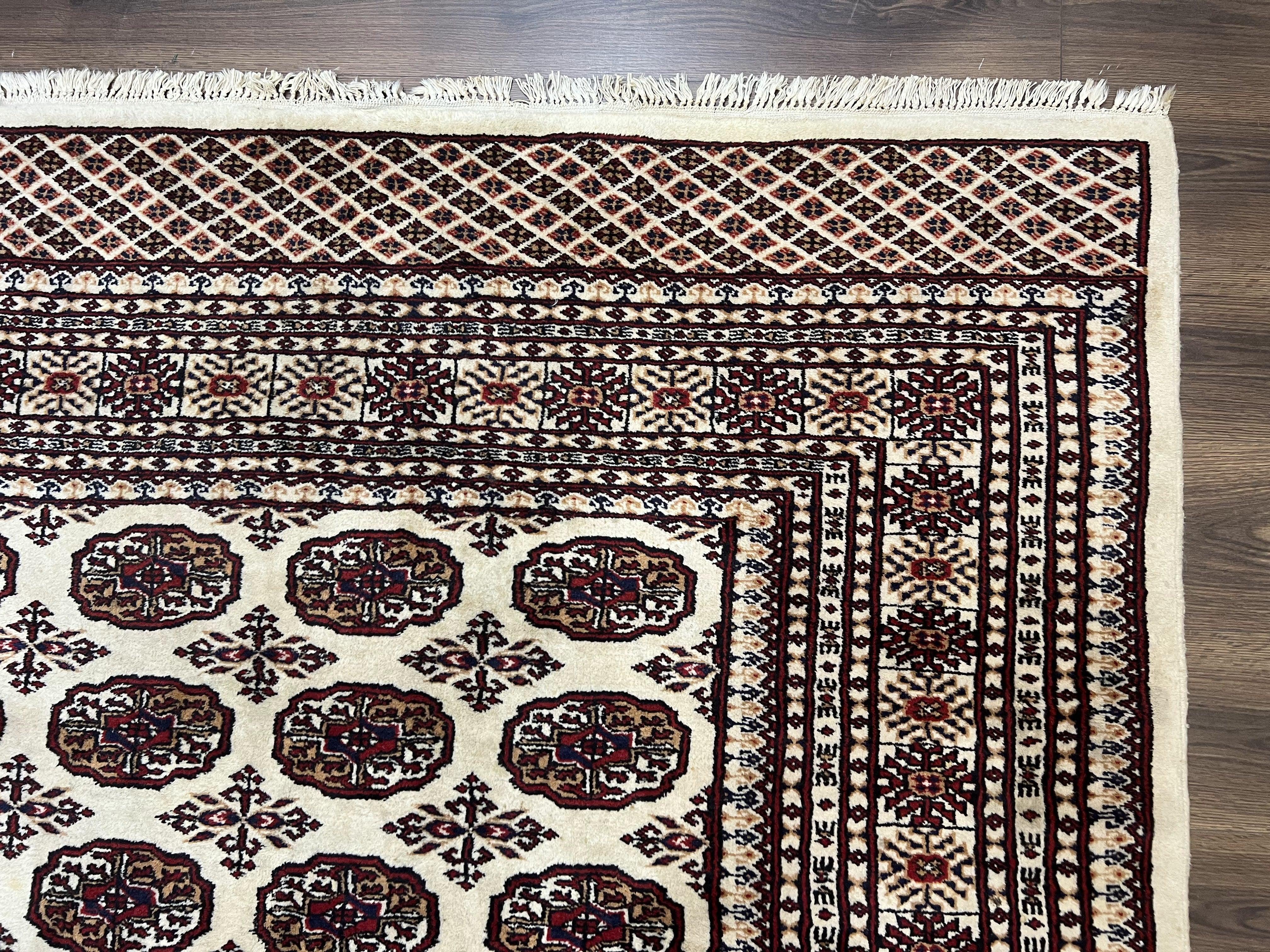 Pakistani Turkoman Rug 6x9, Cream and Red Hand Knotted Wool Oriental Carpet, Yamud Rug, Tribal Rug 6 x 9, Bohemian Area Rug, Bokhara Rug