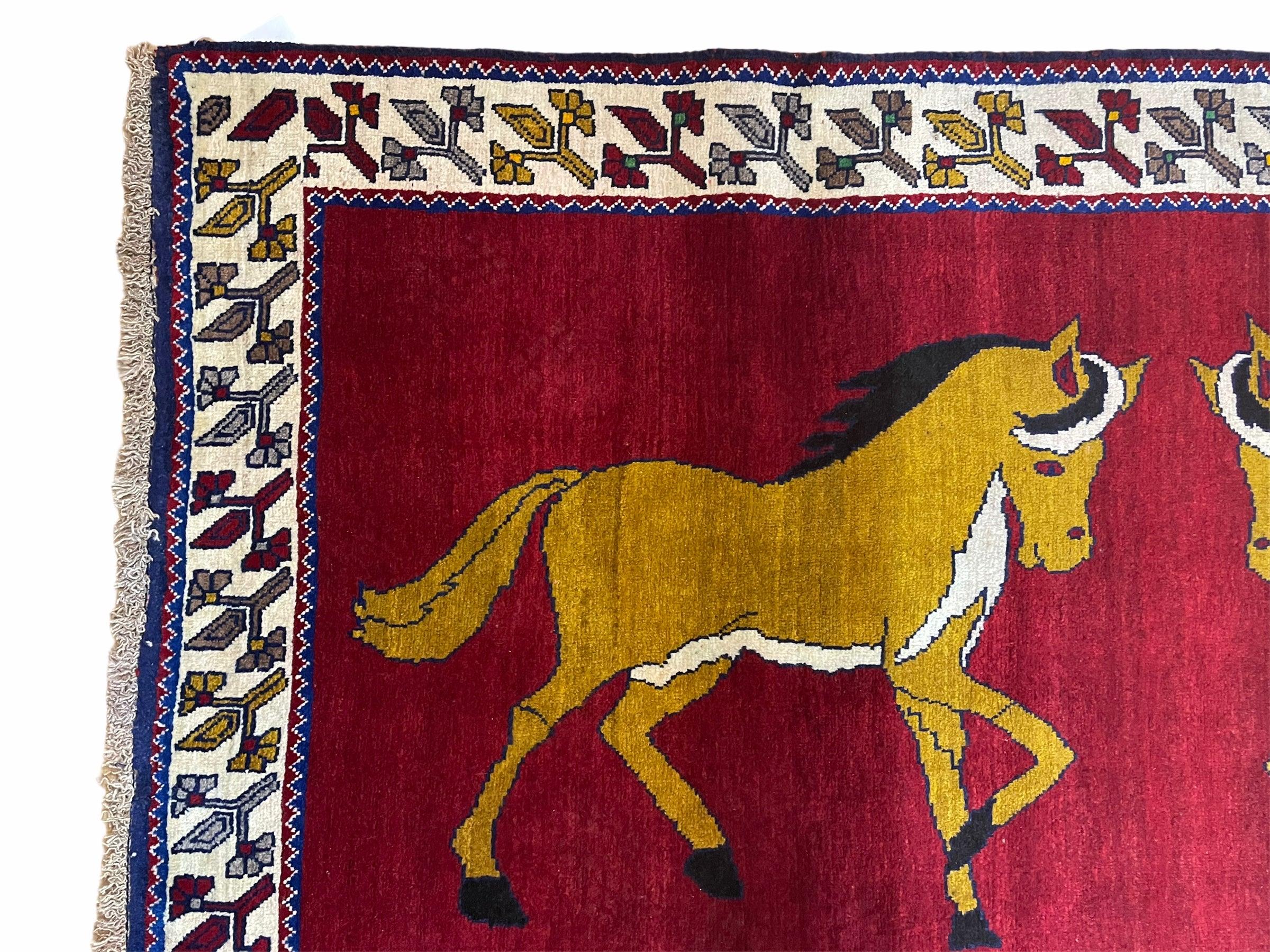 4 X 7 Handmade Hand-Knotted Quality Wool Rug Horses Zagros Red Mustard Gold New