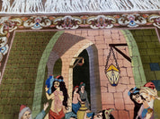 Semi Antique Persian Isfahan Pictoral Rug 4.10x6.1, Wool Handmade High Quality Decorative Carpet