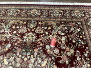Burgundy Persian Rug 8x10, Pak Persian Floral Carpet, Very Fine 300 KPSI