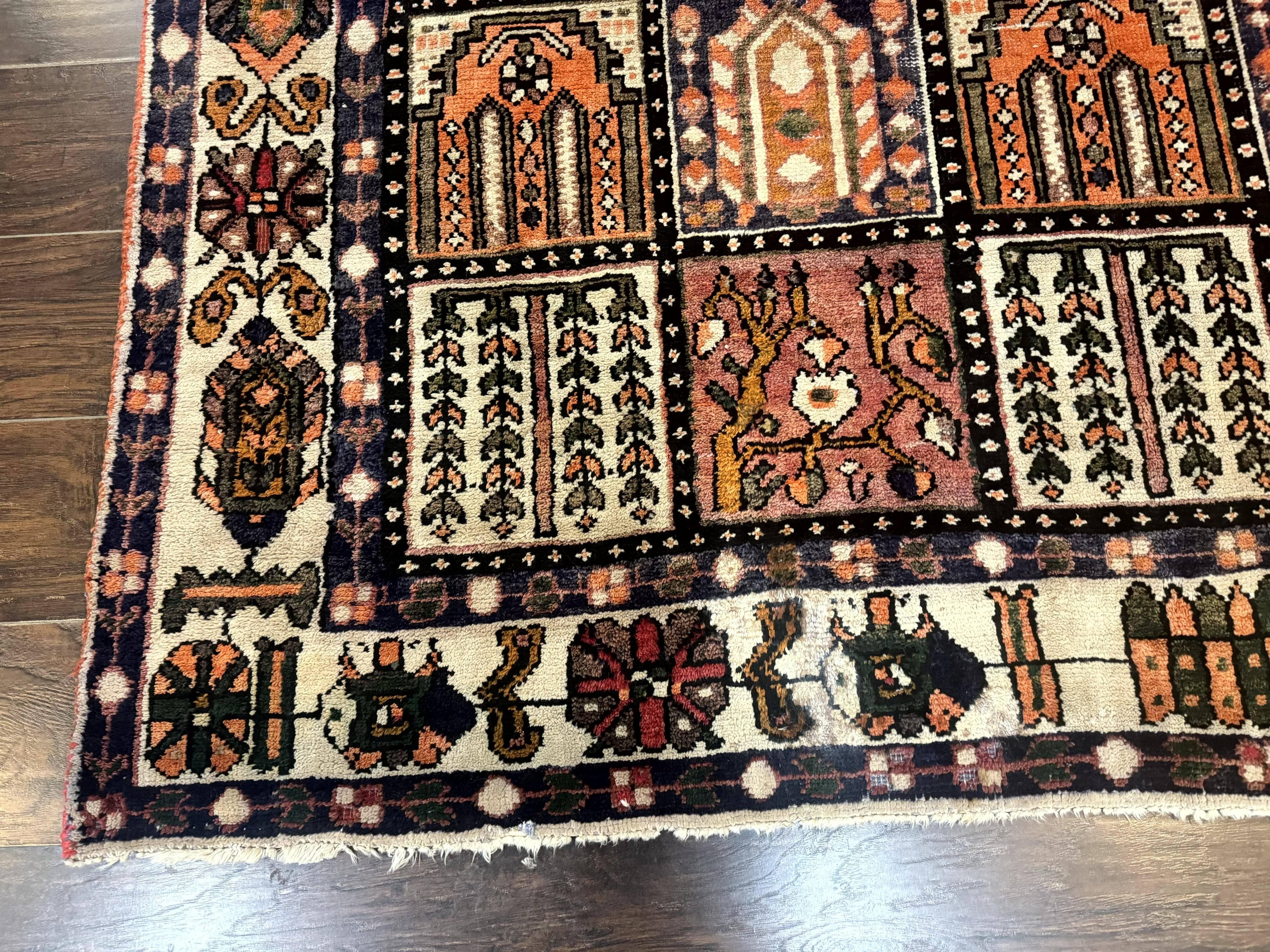 Persian Bakhtiari Tribal Rug 7x10, Panel Design, Semi Antique