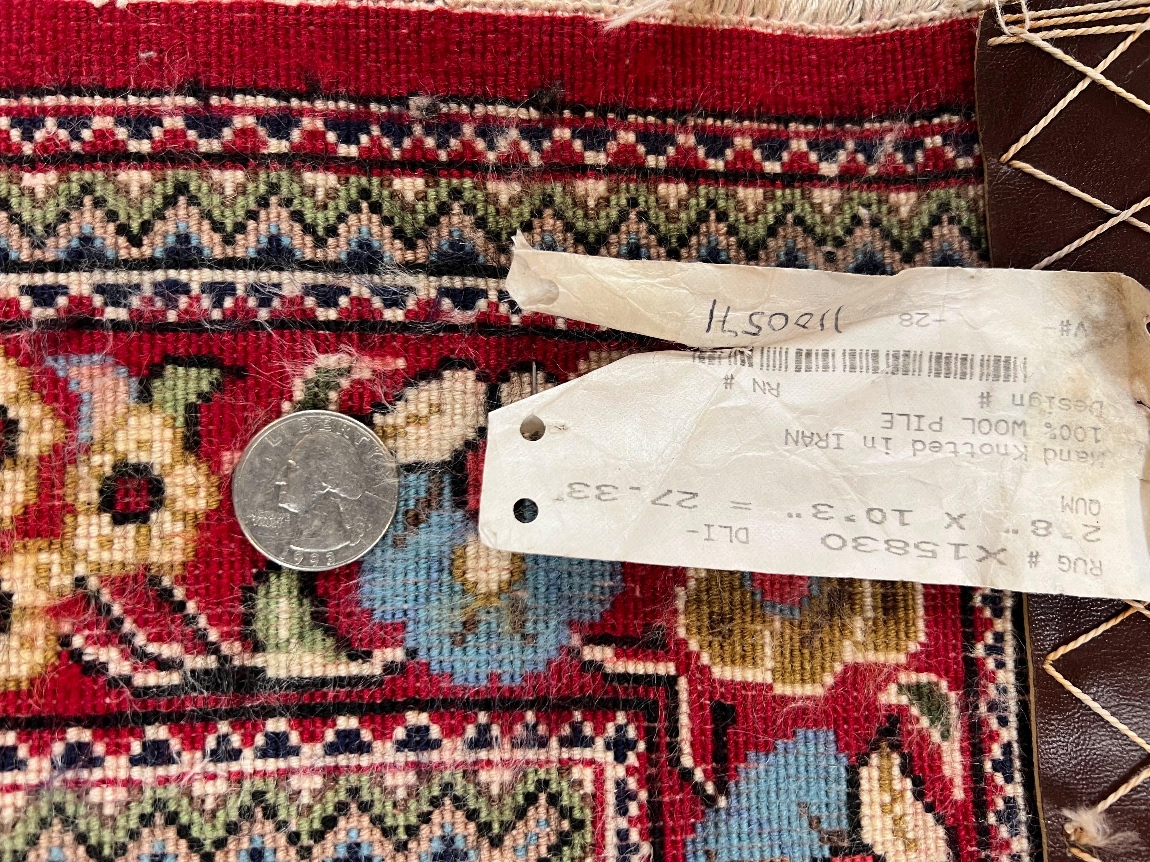 Wonderful Persian Qum Runner Rug 2.8 x 10 ft, Floral Medallions with Bird Motifs, Hand Knotted Wool Fine Oriental 10ft Hallway Runner, Cream Red