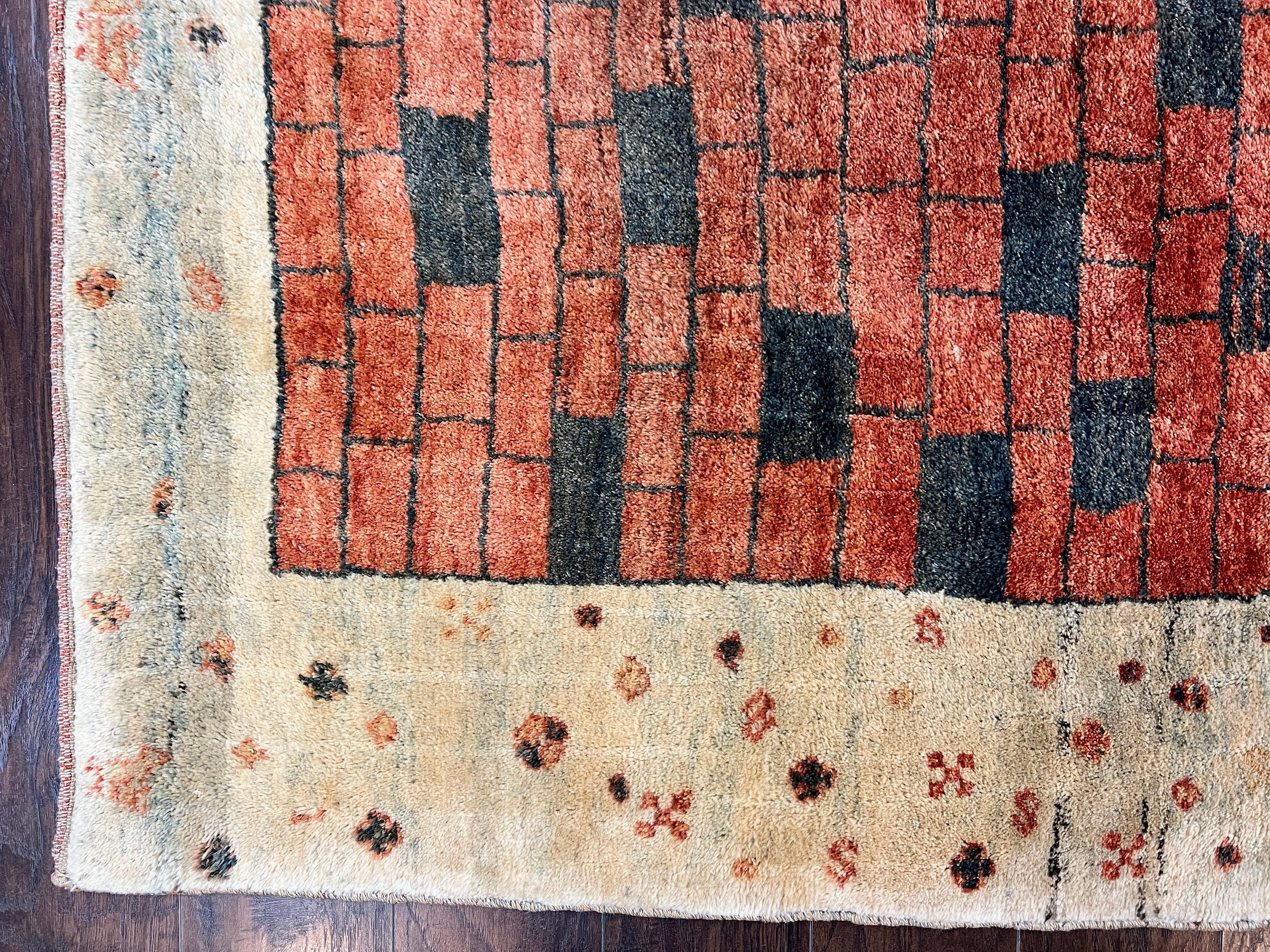 Persian Gabbeh Rug 6x8 ft, Wool Handmade Tribal Rug