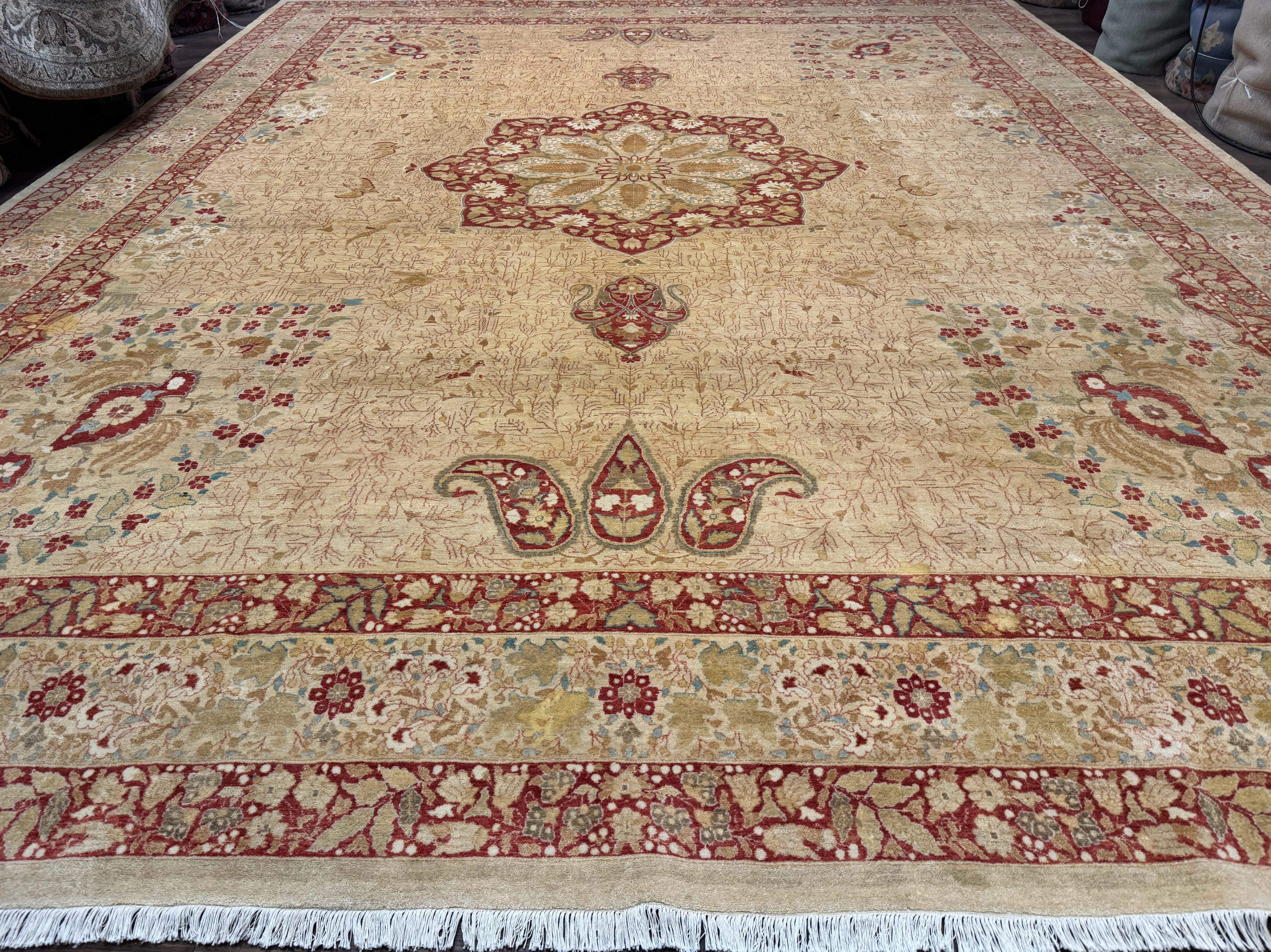 Palace Size Pak Persian Rug 13x17, Haji Jalili Design, Beige and Rust, Wool Hand Knotted, Fine 260 KPSI