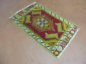 Antique Turkish Yastik Rug 2x3, Handmade Wool Oushak Small Oriental Carpet Red