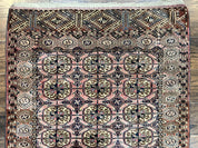 Persian Turkoman Rug 4x6, Wool Hand Knotted Antique Bokhara Carpet, Red Pink, Handmade Tribal Oriental Rug 4 x 6 ft