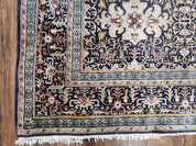 Navy Blue Persian Kashan Rug, Hand-Knotted, Wool, 4' 8" x 7' 4", Pair B