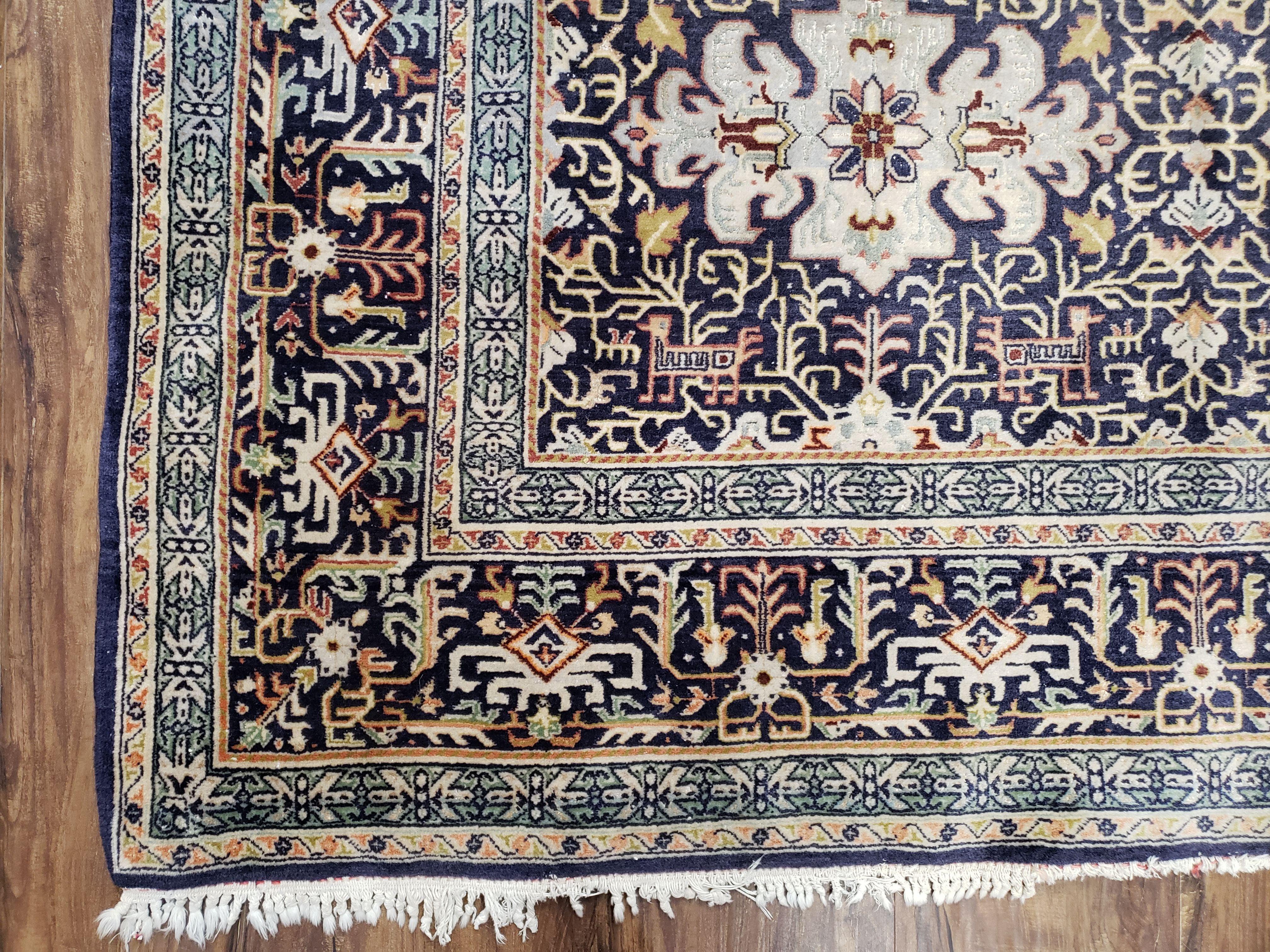 Navy Blue Persian Kashan Rug, Hand-Knotted, Wool, 4' 8" x 7' 4", Pair B