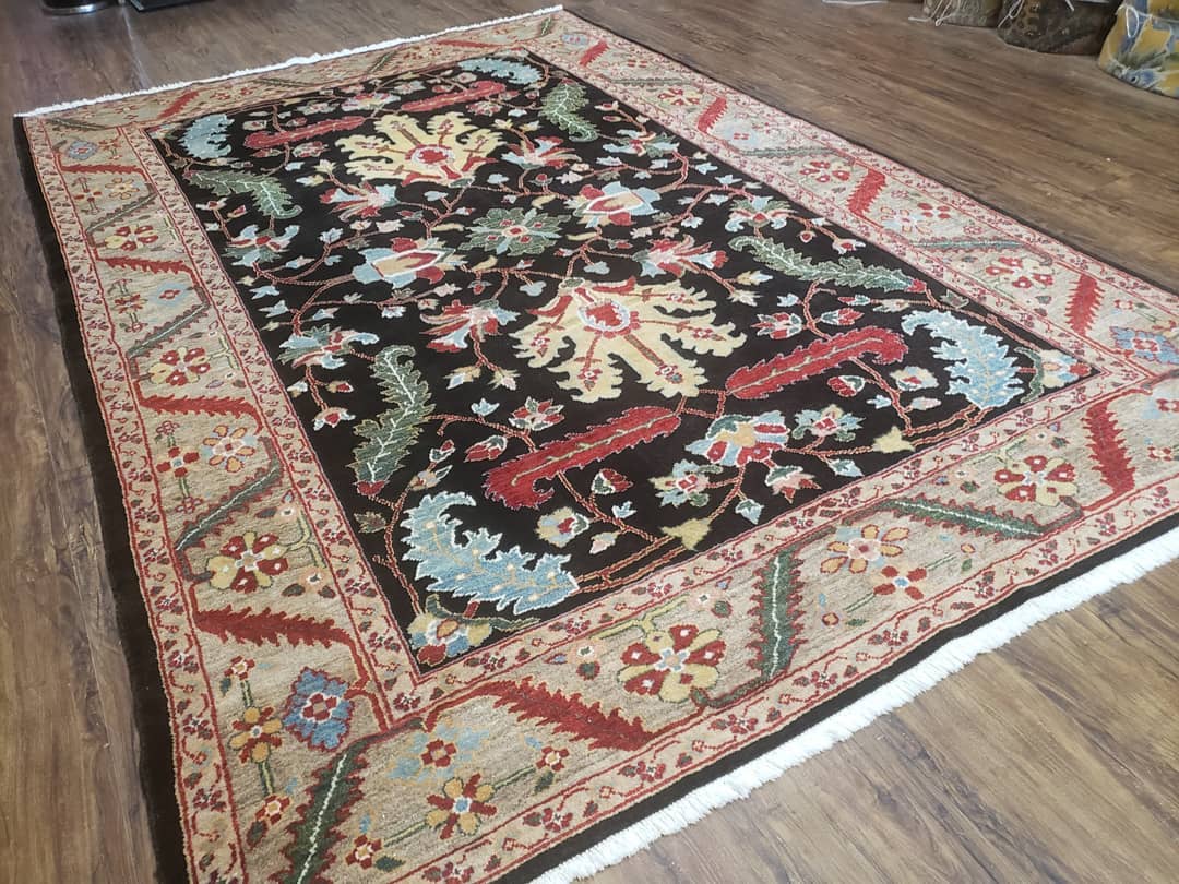 Peshawar Rug, 6x9 Rug, Hand Knotted Wool Area Rug, Black and Silver Rug, Unique Oriental Carpet, Handmade, Medium Sized Rug, Persian Rug