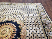 Indian Rug with Tibetan Weave, 6x8 - 6x9 Rugs, Indo-Tibetan Rug, Black and Cream Beige Tan, Floral Border, Soft Rug, Handmade Area Rug, Wool