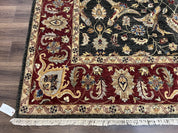 Pak Persian Mahal Rug 9x12, Allover Floral Pakistani Oriental Carpet 9 x 12, Wool Hand Knotted Area Rug, Dark Slate Gray-Black and Maroon