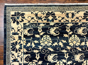 Sino Persian Rug 6x9, Hand Knotted Wool Carpet, Floral Allover, Blue Cream-Tan