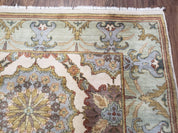 Indo Sultanabad Area Rug 8 x 9.5, Wool Hand-Knotted Ivory Green Teal Decorative Rug, Floral Panel Carpet, Indian Rug, 8 x 10 Bedroom Rug