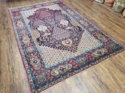 Antique Persian Tehran Rug 5x8, Midnight Blue and Red, Hand-Knotted, Wool