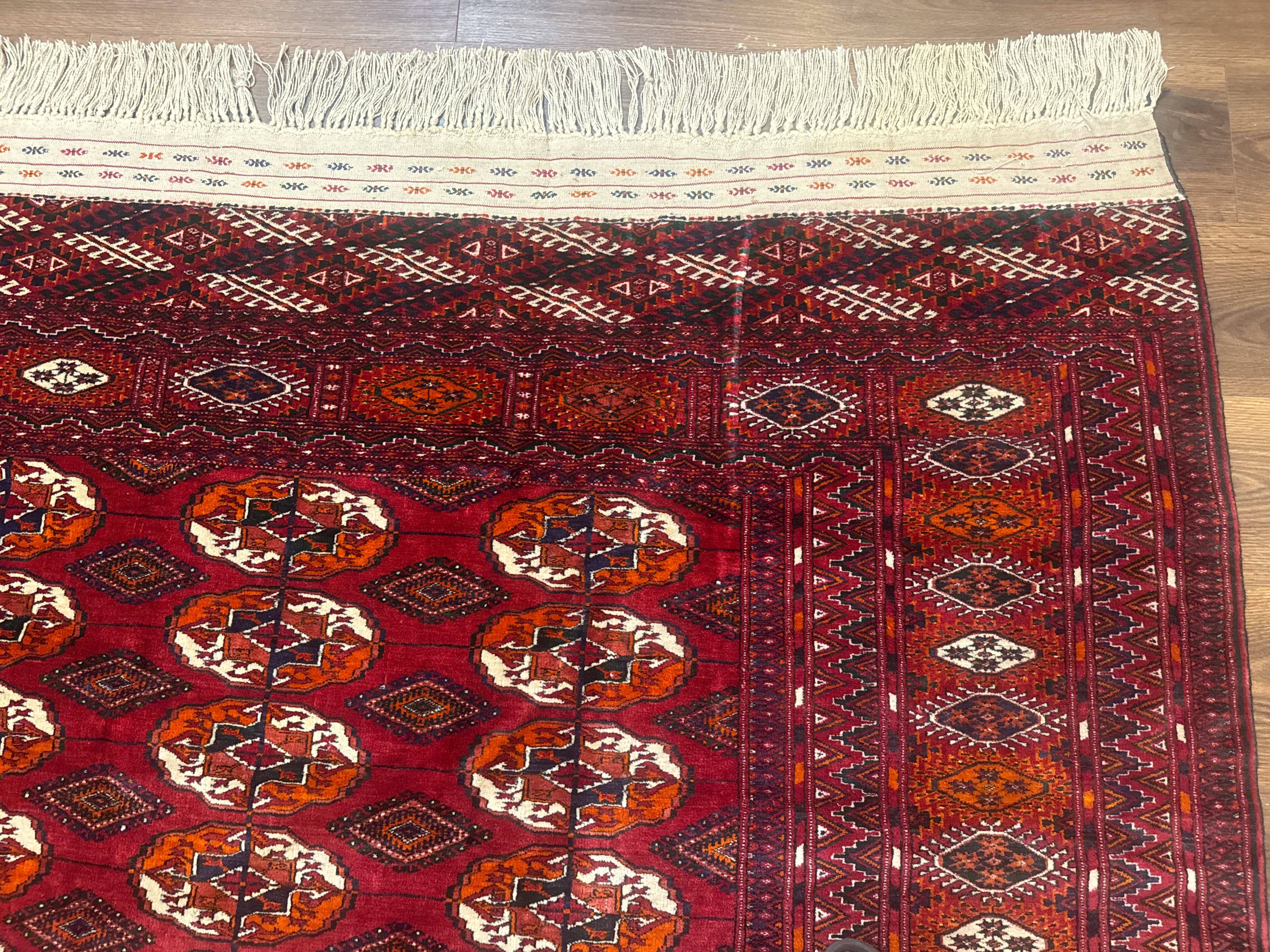 Persian Turkoman Rug 7x9, Red Tribal Carpet