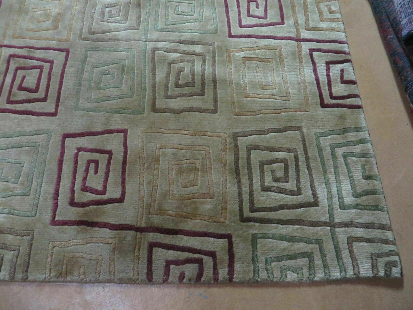 8' X 11' Modern Tibetan Nepal Art Deco Chinese Handmade Wool Silk Rug Abstract