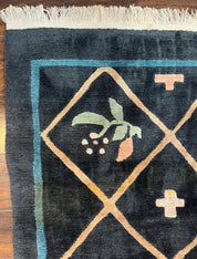 Tibetan Rug 9x12, Hand Knotted Tibet Nepali Contemporary Carpet 9 x 12 ft, Black and Tan, Handmade Area Rug Room Sized, Nepalese Rug