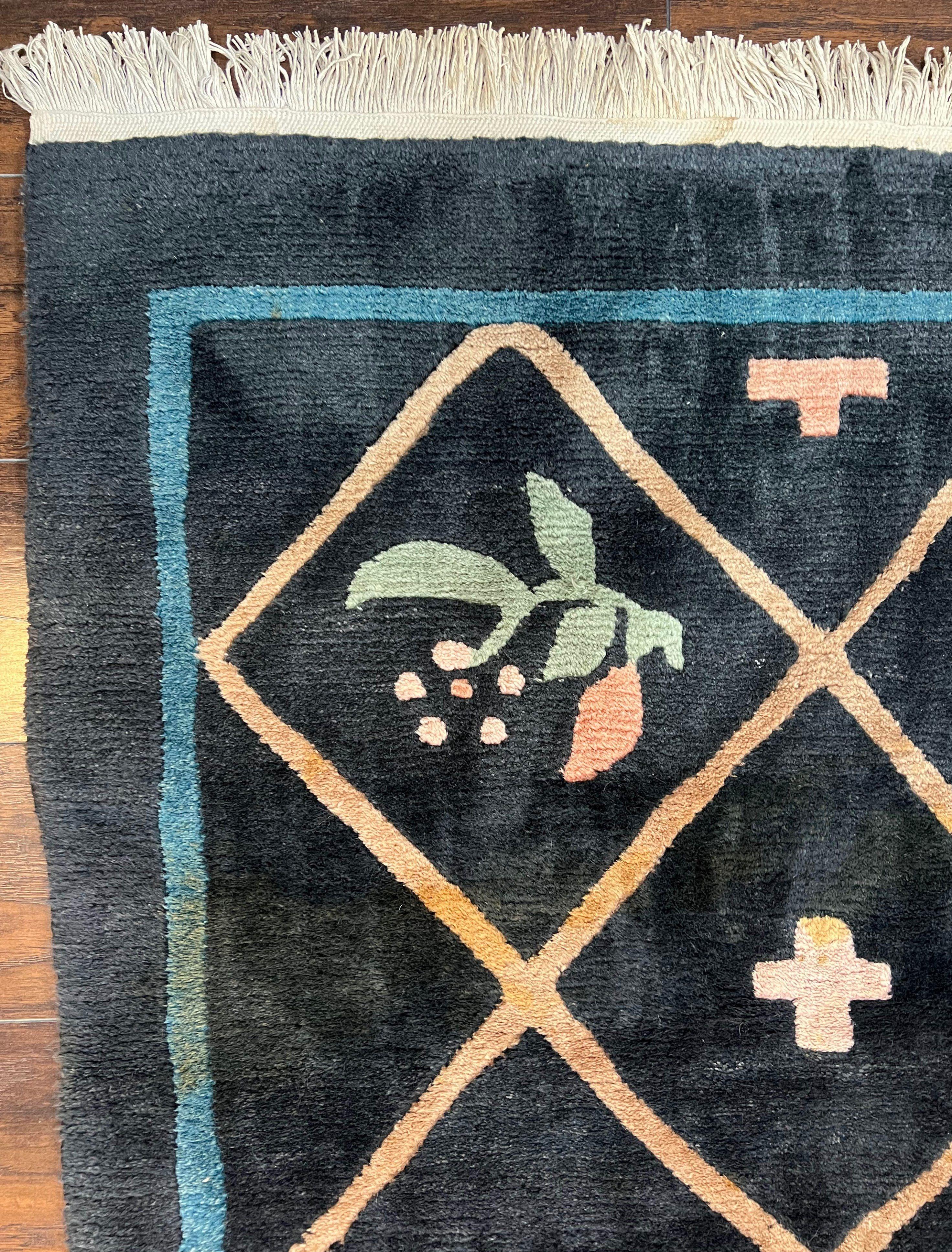 Tibetan Rug 9x12, Hand Knotted Tibet Nepali Contemporary Carpet 9 x 12 ft, Black and Tan, Handmade Area Rug Room Sized, Nepalese Rug