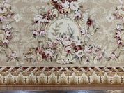 Aubusson Rug 9x12, Elegant Savonnerie Carpet 9 x 12 ft, Beige Ivory Tan, Floral, Flatweave Wool Handmade Area Rug 9 x 12 ft, European French