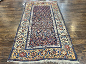 Persian Senneh Rug 4x8, Wool Hand Knotted Antique Kurdish Carpet, Navy Blue Oriental Area Rug, 4 x 8 Rug