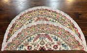 Silk Persian Tabriz Round Rug 3x3 ft, Very Fine Hand Knotted Carpet 380 KPSI, Cream & Gold, Bird Pictorials, Floral, Rare