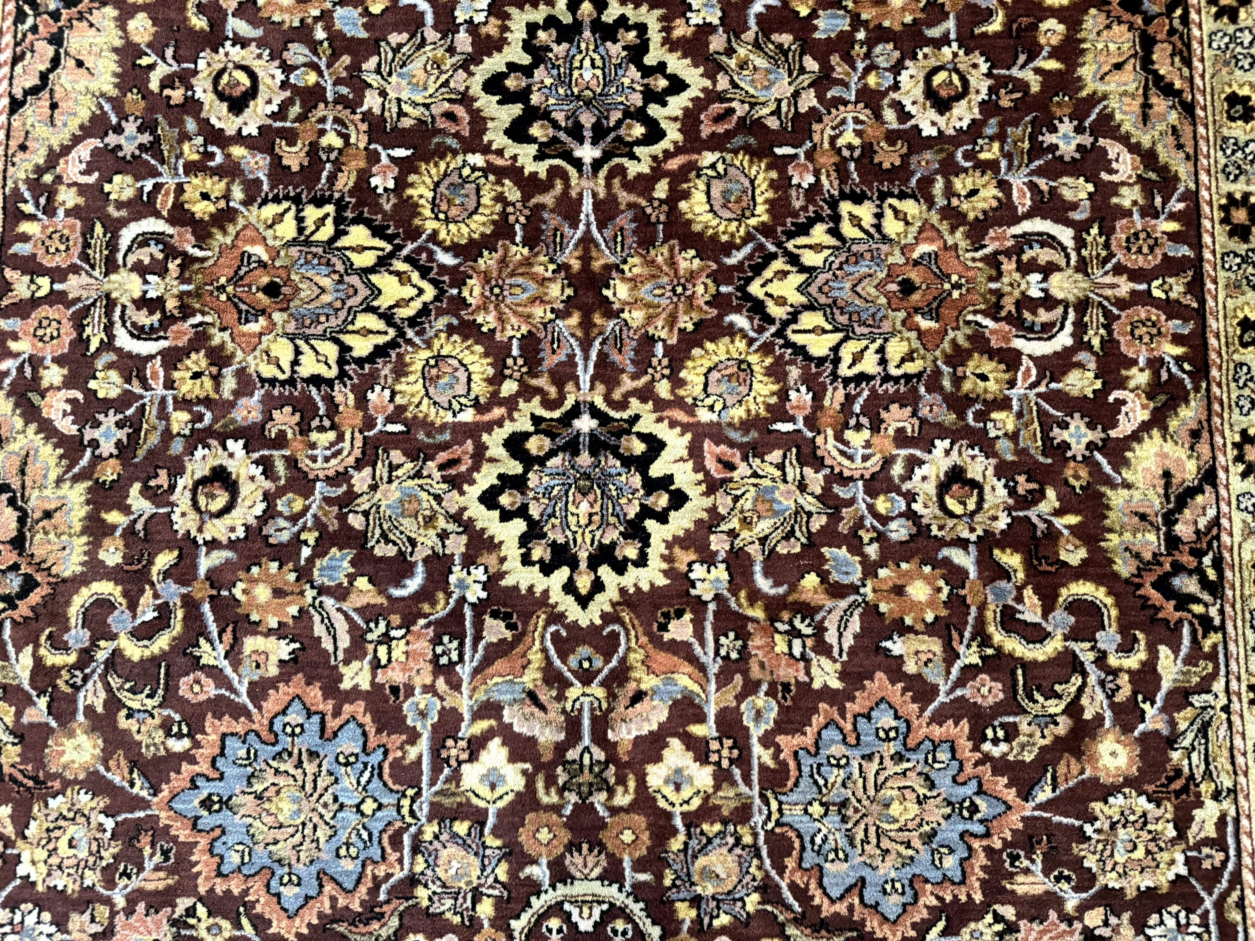 Indo Persian Rug 8x11, Eggplant & Tan, Allover Pattern, Wool Couristan Handmade Rug