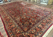Large Persian Sarouk Rug 10x17, Palace Size Antique Persian Carpet, Red, Floral Allover, Traditional Persian Rug, Oversize Handmade Wool Rug