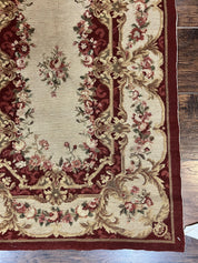 Needlepoint Runner Rug 2.5 x 10.7, Tan Runner Rug, Flatweave Runner, Aubusson European Design, Needlepoint Rug, Long Runner, Hallway Rug