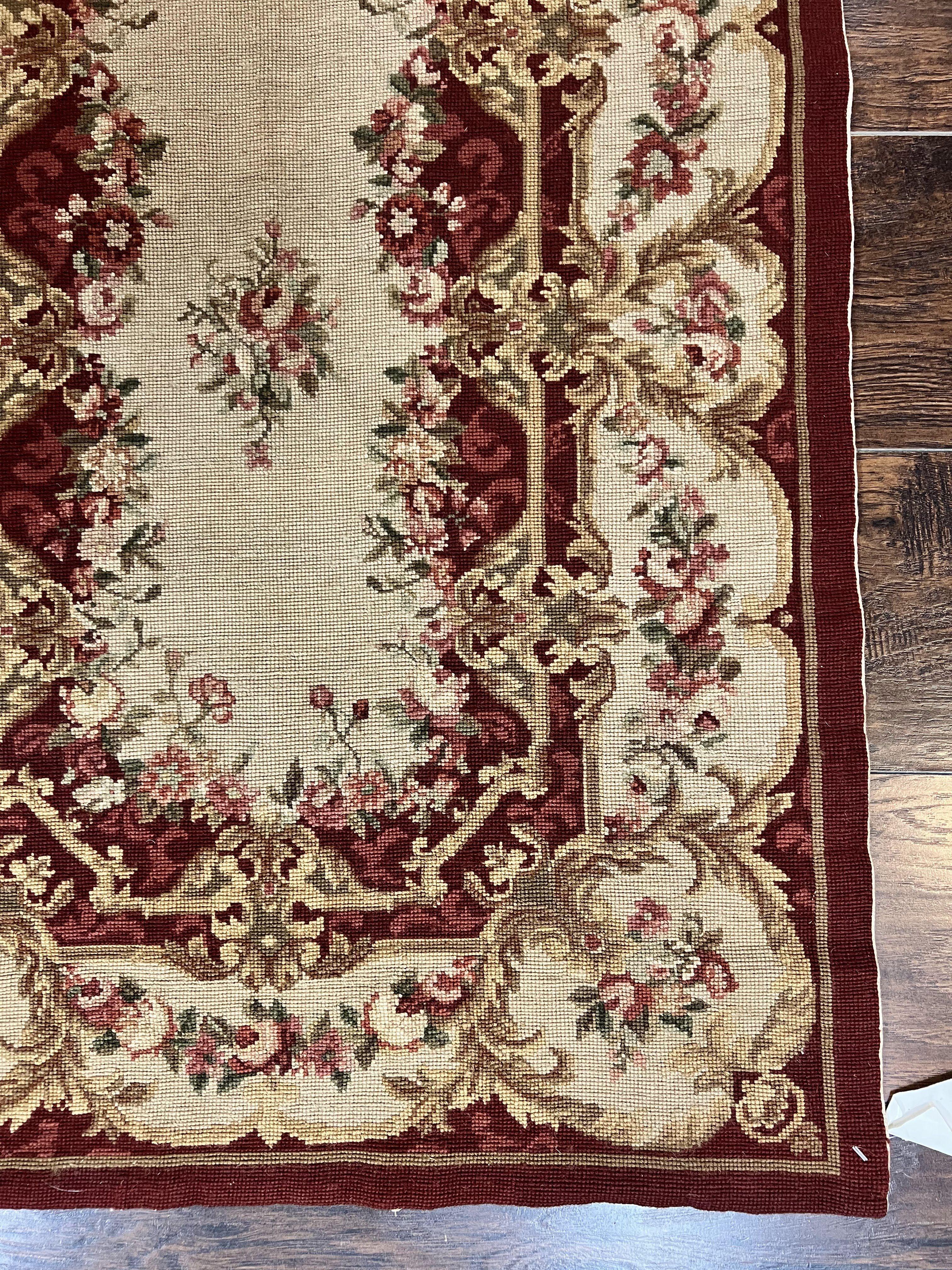 Needlepoint Runner Rug 2.5 x 10.7, Tan Runner Rug, Flatweave Runner, Aubusson European Design, Needlepoint Rug, Long Runner, Hallway Rug