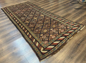 Antique Persian Wide Runner Rug 4x9, Kurdish Rug, Panel Design, Rainbow Border, Rare Tribal Rug
