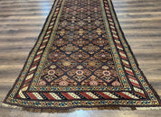 Antique Persian Wide Runner Rug 4x9, Kurdish Rug, Panel Design, Rainbow Border, Rare Tribal Rug