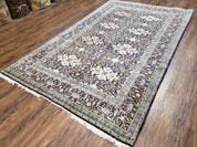 Navy Blue Persian Kashan Rug, Hand-Knotted, Wool, 4' 8" x 7' 4", Pair B