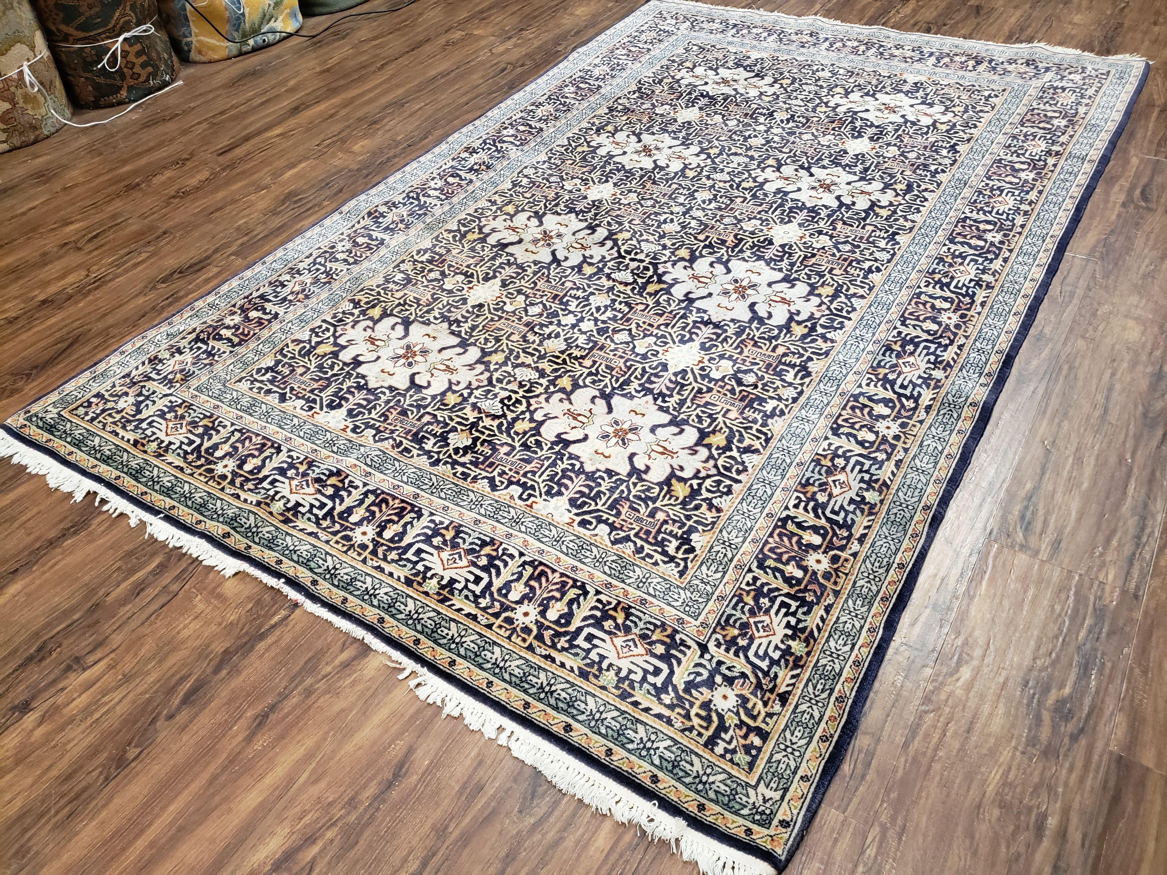 Navy Blue Persian Kashan Rug, Hand-Knotted, Wool, 4' 8" x 7' 4", Pair B