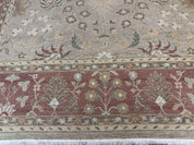 Large Turkish Soumak Rug 10x14, Flatweave Dhurrie, Handmade, Light Green and Salmon