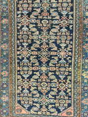 Antique Persian Tribal Rug 5x7, Navy Blue & Pink, Hand Knotted Handmade 1920s Wool Rug, Allover Pattern, Persian Hamadan Rug