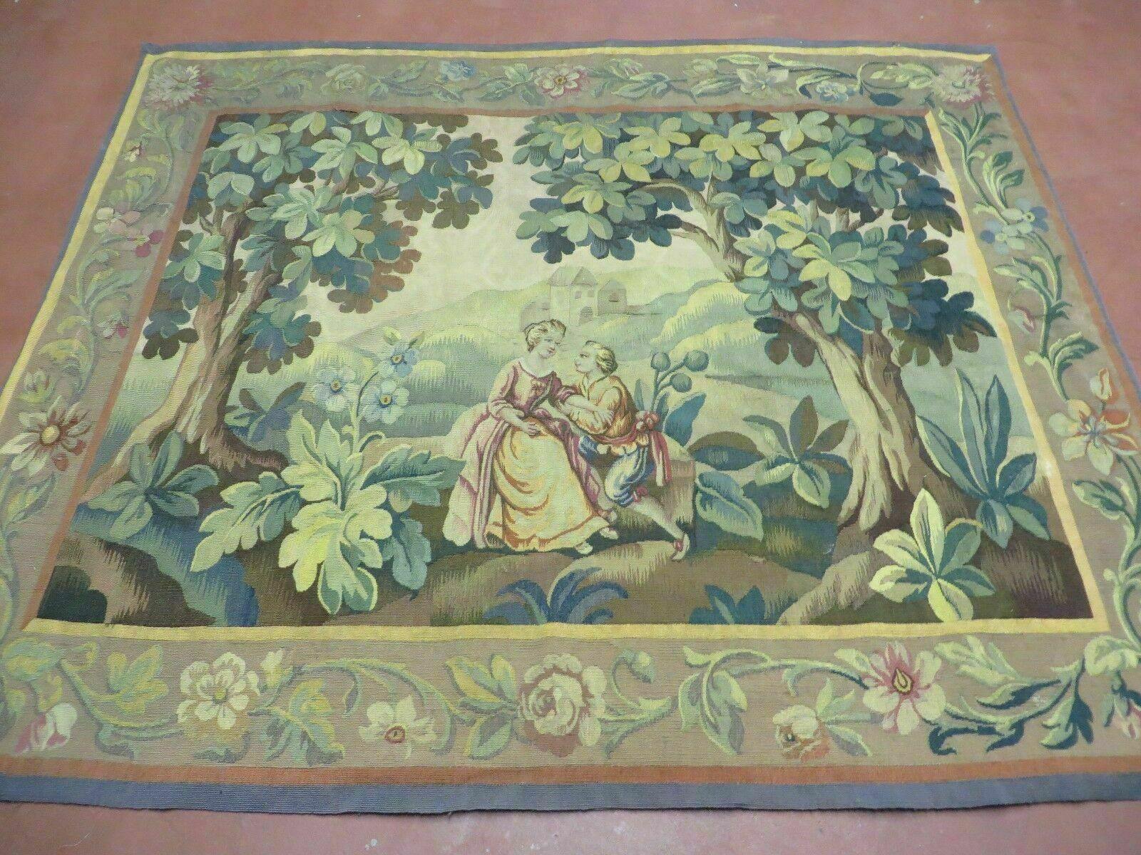 Antique French Tapestry 5x6 French Handmade Aubusson Nature One Of A Kind Rare