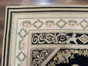 Aubusson Rug 6x8, European Design, Lion Pictorials, Black