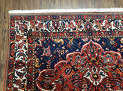 Semi Antique Persian Bakhtiari Rug, Hand-Knotted, Wool, Red, Midnight Blue, Ivory, Floral Medallion, 5'1" x 8' 6"