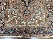 Antique Persian Heriz Rug 6x8, Geometric Medallion, 1920s Oriental Carpet, Handmade Wool Rug