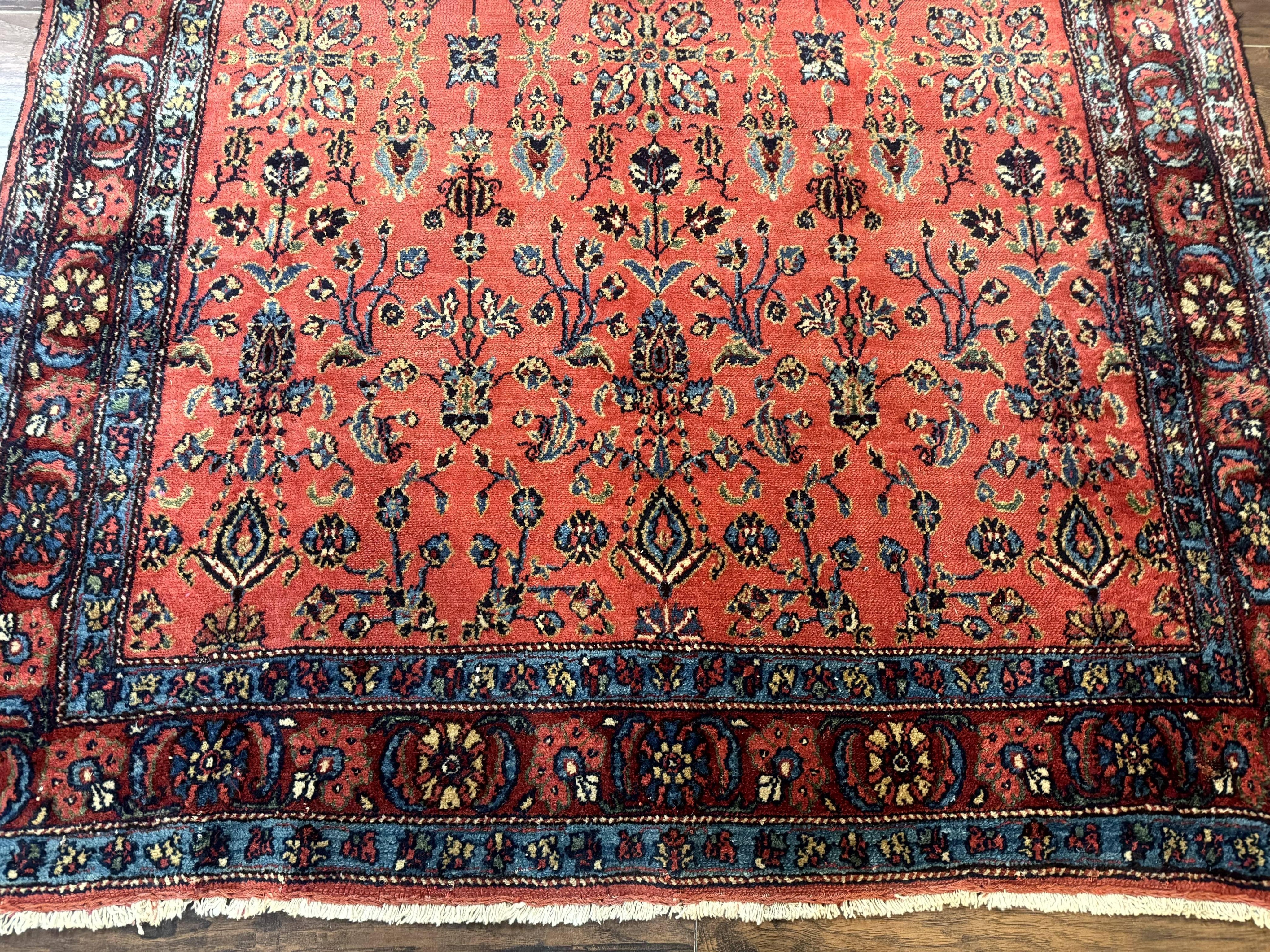 Antique Persian Tribal Rug 5 x 6.6, Tomato Red, Hamadan Angelas Rug